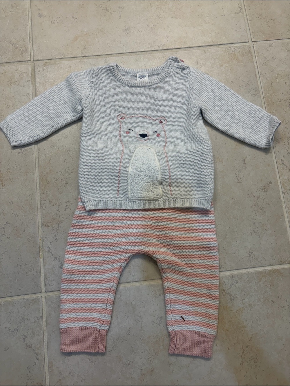 Carter's Light Gray Sweater & Pink Striped Knit Pajama Set